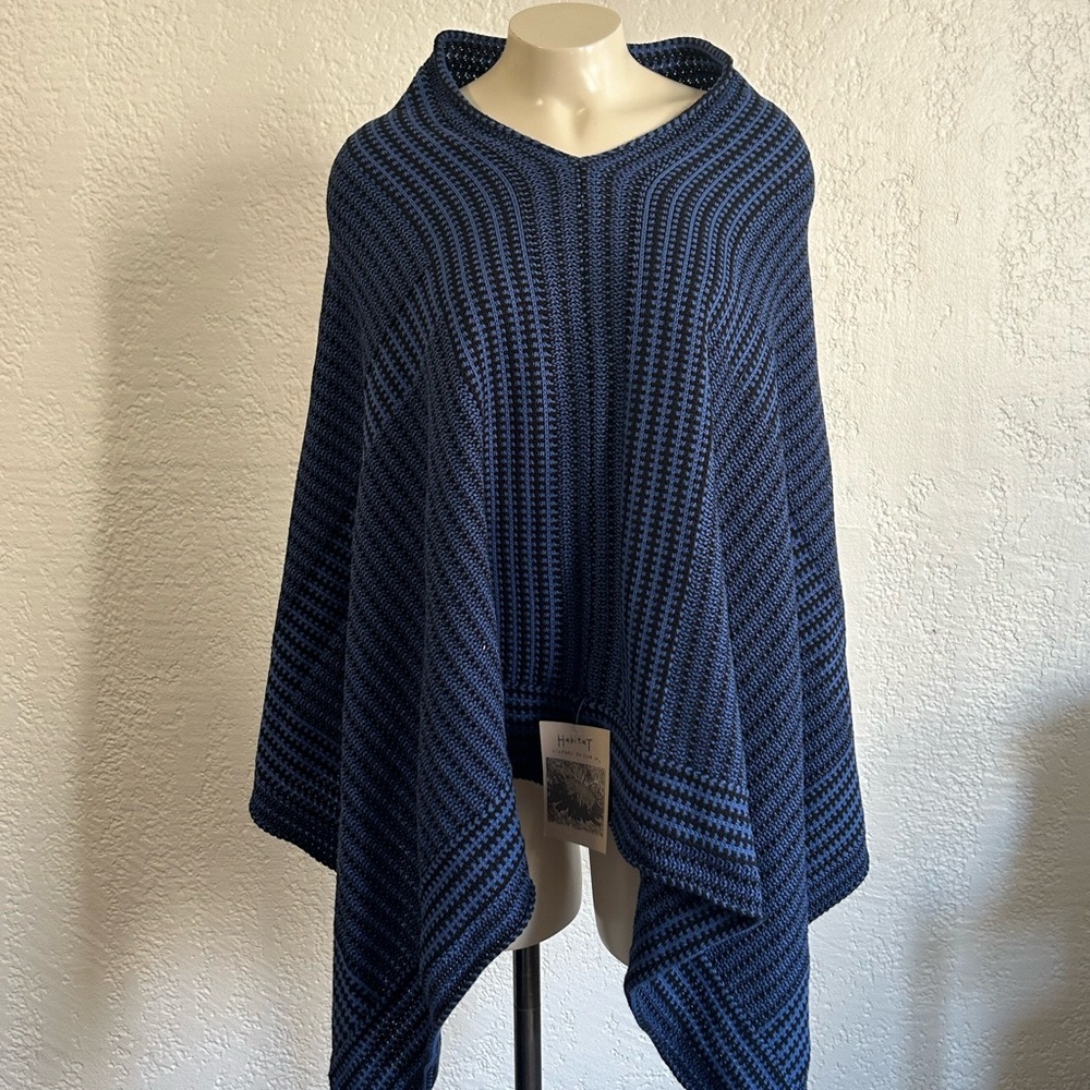 Habitat NWT Poncho One Size Knit Black/ blue 100% Cotton Wrap Pullover